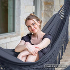 SUNCREAT Extra Large Double Hanging Hammock for Camping, Hammocks for Outside 2 Person Heavy Duty, Dark Gray with Tassels
