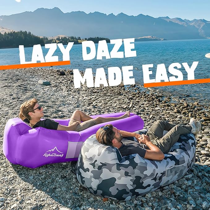 AlphaBeing Inflatable Lounger Beach Chair Accessories, Air Sofa Hammock Inflatable Couch for Camping Backyard Lakeside with Compression Sacks, Ideal Outdoor Gifts for Adults