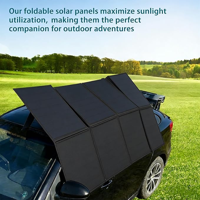 400W Portable Solar Panel, with 4-in-1 Connector and MC4 Output, IP65 Waterproof with Adjustable Stand, 400W Foldable Solar Panel for Power Station, RV, Off Grid Blackouts, 23% High Efficiency