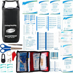 Boat First Aid Kit Waterproof, WELL-STRONG Marine Emergency Kit with Roll Top Dry Bag for Boating Fishing Kayaking – Water-Resistant Contents for Camping & Beach（Black）