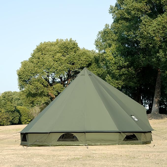 Cotton Canvas Bell Tent with Stove Jack, Roomy Yurt for Family Glamping Camping, 4 Season Tent with Zipped Removable Floor
