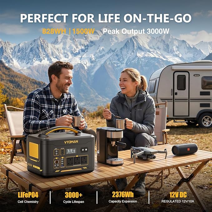 VTOMAN 2376Wh Portable Power Station with Extra Battery & 110W Solar Panel - 1500W Up to 3000W Solar Power Generator for Home Backup, Off-grid, Road Trip, RV, Camping, Fishing, Emergencies