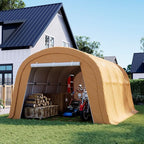 Carport 13 x 20 ft Outdoor Portable Storage Shelter Shed with 2 Rolled up Zipper Doors, Waterproof and UV Resistant Portable Garage Party Tent, Heavy Duty Car Canopy for Car, Truck, Boat, Brown