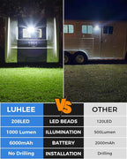 208LED High Bright Solar RV Lights Exterior, Clip on Solar RV Porch Light, 6000 mAh Camper Lights for Outside with Remote Control, Camping Light Outdoor Waterproof Motion Sensor for Camper Awning