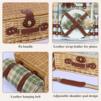 Picnic Basket for 2 with Blanket, Willow Picnic Basket Set with Shoulder Strap&Wine Pouch, Large Willow Hamper with Insulated Cooler for Outdoor, Camping, Beach, Couples, Wedding Gift