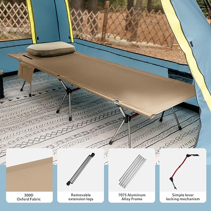 Naturehike ArmyWild Folding Camping Cot, Height Adjustable Ultralight Backpacking Cot, Portable Camping Bed for Camping Hiking Travel Home