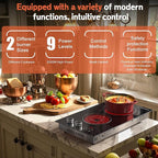 Electric Stove 2 burners, Plug in Electrical Cooktop 110v, Pause Function, Knob Control, 12 Inch Electric Stovetop Countertop & Built-In, 9 Power Levels, 2000w, Safety Lock, Timer, Karienvir