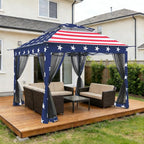 COOS BAY Pop up Gazebo 11x11, Instant Canopy Tent with Mesh Netting, Patio Gazebo with 121 Square Feet of Shade, 4 Weight Bags Included, American Flag