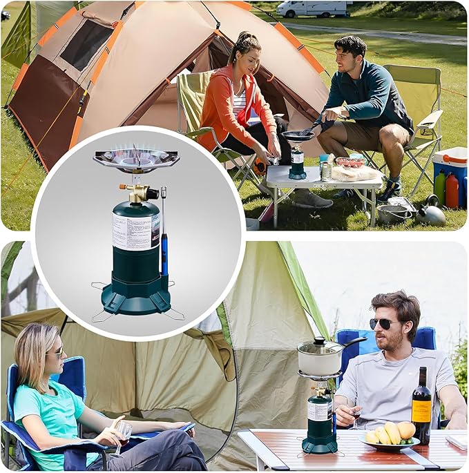 Propane Camping Stove With High Power Burner, Single Burner Bottle Top Propane Stove Adjustable Flame for Backpacking,Hiking,Camping,Tank Top Stove With USB Cable (Fuel not included)