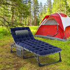 LILYPELLE Portable Folding Camping Cot, Adjustable 5-Position Adults Reclining Folding Chaise with Pillow, Outdoor Portable Folding Lounge Chair Sleeping Cots Bed for Camping, Pool, Beach, Patio