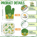 8 Pcs St Patrick Day Kitchen Decor Set 4 Four Leaf Clover Dish Towel 2 Pot Holder 2 Oven Mitt Tent for Car Irish Hat Kitchen Accessories Rv Campers Home Decorations