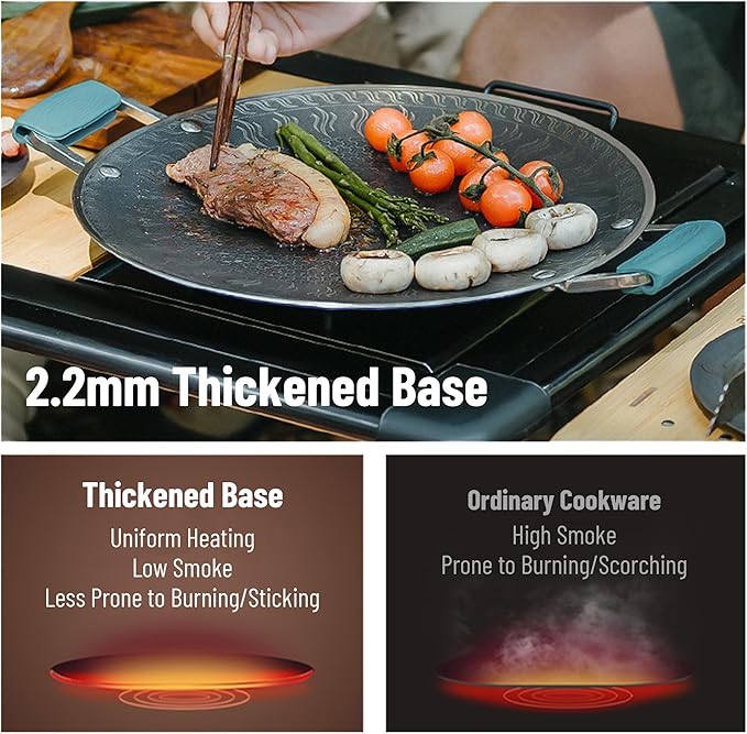 Naturehike Griddle Pan with Foldable Handle, 11" Non Stick Flat Grilling Skillet for Indoor Outdoor, Honeycomb Coating Stainless Steel Crepe Pan for Korean Barbecue, Camping (11.7-inch)