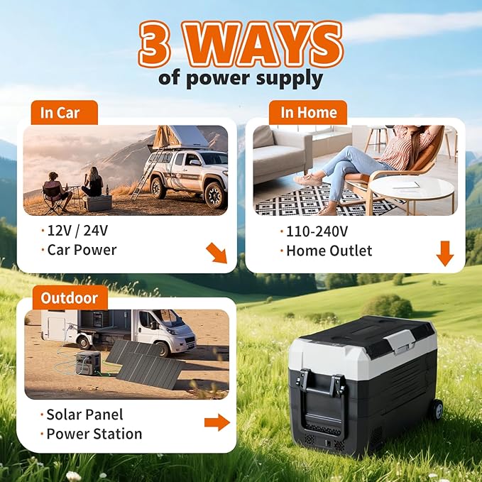 OLIXIS Portable Car Refrigerator, 42QT Dual-Zone Electric Cooler for Vehicles with Wheels & Cutting Board, -4℉-68℉ Freezer Smart Control via Bluetooth, Battery Protection, 12/24V DC & 100-240V AC