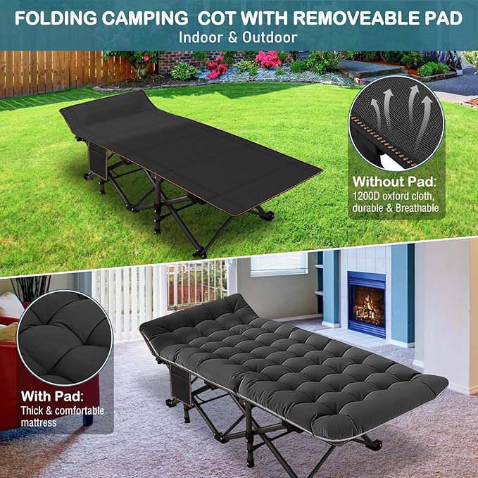 NAIZEA Folding Camping Cots for Adults, Folding Cot with Mattress, Camping Foldable Bed, Portable Military Cot, Double Layer Oxford Strong Heavy Duty Sleeping Cots w/Carry Bag for Camp Office Travel