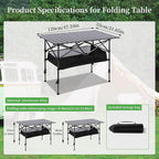 Adjustable Height Aluminum Folding Camping Table，Folding Grill Table，for Outdoor, Camping, Beach, BBQ, Patio, and Picnic, Durable & Waterproof with Carrying Bag(Large-Size)