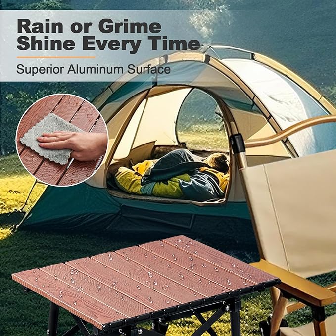 Odoland Folding Camping Table, Adjustable Height Small Portable Picnic Table with Storage Bag for Outdoor Camp, Cooking, Beach, Travelling, Backyards, Fishing