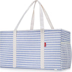LHZK 2 Pack Extra Large Utility Tote Bag with Metal Wire Frame and the Sides Rinforced, Extra Large Tote Bag with Handle for Pool Beach Laundry Storage (Blue)
