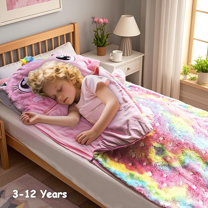 Kids Sleeping Bag, Large Unicorn Slumber Bag for Girls Boys, Portable Nap Mat, Preschool Daycare Kindergarten Birthday Gift 3-12 Yr Child
