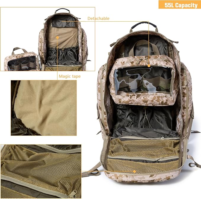 MT Military 3Day Rucksack with External Frame MOLLE Army Medium Ruck, Assault Backpack