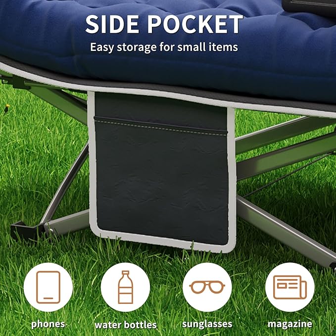 Blue Camping Cot with 2.9" Thick Mattress - Heavy Duty 600 LBS Folding Bed, 75"x28" Portable Guest Bed, Waterproof Oxford Fabric & Alloy Frame for Camping, RV, Home Emergency