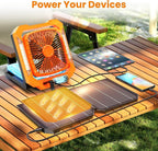 26800mAh Portable Fan Rechargeable with 18W Detachable Solar Panel, Quiet Battery Powered Camping Fan Cordless with LED Lantern,3 Speed,Timer,USB-C,for Bedroom Tent Home Office Desk Hurricane(Orange)