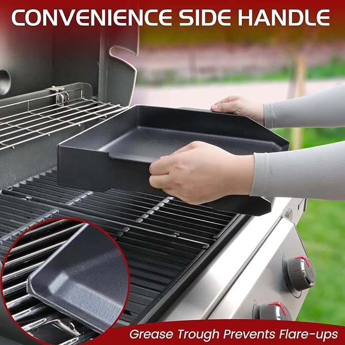 Cast Iron Griddle Gas Grill Pan Insert for Weber Charbroil Nexgrill Replacement Parts Universal Stove Top Flat Charcoal Cooking Plate Outdoor Camp Tailgating Teppanyaki Accessory 17" x 13"
