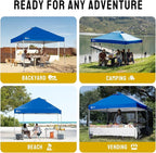 CROWN SHADES 12x12 Pop Up Canopy Outside Canopy, Patented One Push Tent Canopy with Wheeled Carry Bag, Bonus 8 Stakes and 4 Ropes, Blue