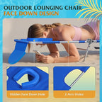 WLIVE Beach Lounge Chair for Adults, 4-Position Folding Tanning Chairs with Face Hole, 2 Legs Support Portable Outdoor Chair for Beach, Pool, Blue