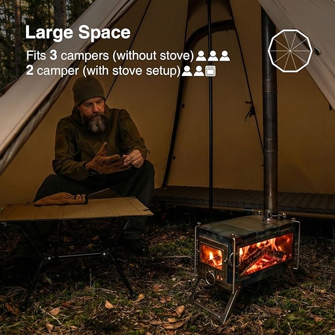OneTigris Northgaze 2.0 Hot Tent with Stove Jack - 2-Person Ultralight Tent, 4.8lbs with 2 Doors, Waterproof & Wind-Resistant for 4-Season Camping, Backpacking, and Hunting