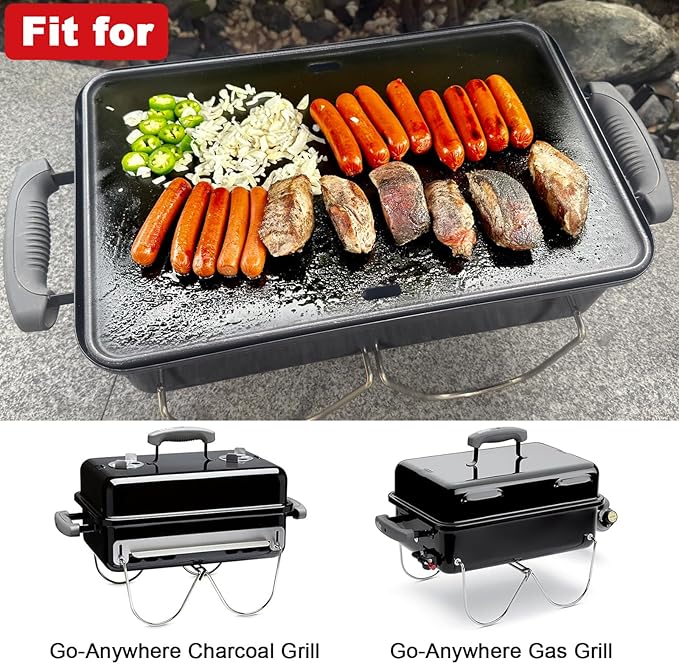 16"x10" Reversible Cast Iron Griddle for Weber Go-Anywhere Charcoal and Gas Grills, Portable Grill Griddle Plate for Indoor Stovetop/Outdoor Camping BBQ, Replacement for Weber 80631 70211 3634 67195
