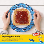 Glad for Kids 8.5 Inch Round Paper Plates, Cute Sharks Design, Heavy Duty Cut-Resistant and Soak-Proof Disposable Plates, Microwavable Kids Tableware for Meals, Parties, Snacks, 20 Count