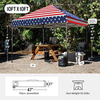 CROWN SHADES 10x10 Pop Up Canopy - Patented Center Lock One Push Instant Outdoor Canopy Beach Tent with STO-N-Go Bag 8 Stakes & 4 Sand Bags，American Flag