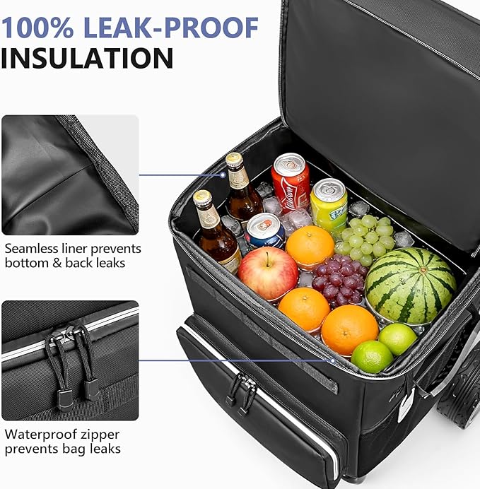 KEDSUM 84-Can Large Cooler with Wheels, 100% Leakproof Wheeled Cooler with 7" Big Wheels & Widen Wheel Track, Backpack Coolers Ideal for Beach, Camping, Fishing & Travel, Telescoping Handle