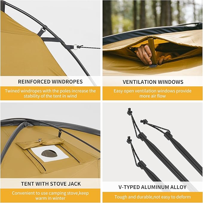 Naturehike Dune Hot Tent with Stove Jack,Double Layer 4 Season Tent,Waterproof 2-4 Person Tents for Camping