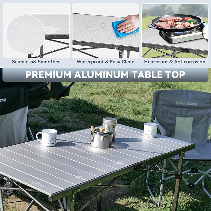 KingCamp Padded Oversized Camping Chair Camping Table Folding Portable Table for Indoor Outdoor Picnic Backyard, 53.5"X27.5"