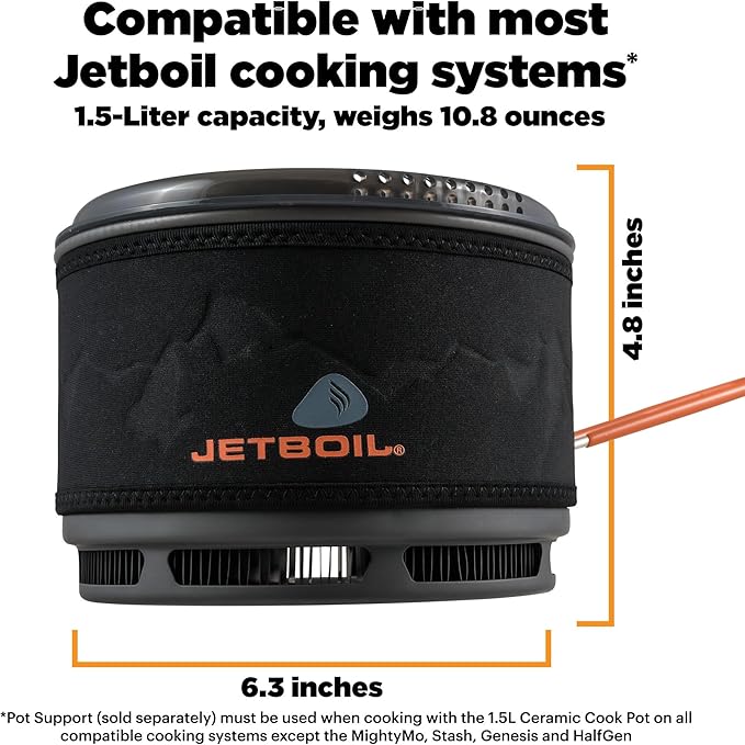 Jetboil 1.5L Ceramic FluxRing Cook Pot for Jetboil Camping and Backpacking Stoves