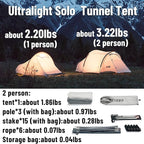 Naturehike 2.2lb/3.2lb Ultralight Backpacking Tent - 1/2 Person Waterproof Tunnel Tent with Lightweight Aluminum Pole, Easy Setup One Man Tent for Camping, Backpacking, Hiking, Hunting