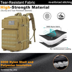 Tactical Backpack 45L Army Military Rucksack, Water Resistant MOLLE Pack, Large 3 Day Bug Out Bag for Men & Women, Durable Outdoor Gear for Hiking, Camping, Hunting, Travel (Khaki)
