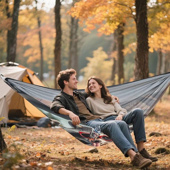 Cute Raccoons with Glasses Camping Hammock Single Portable Hammocks 330 lbs Capacity with 2 Tree Straps and Attached Carry Bag,Perfect for Outdoor,Indoor,Beach,Camping,Travel