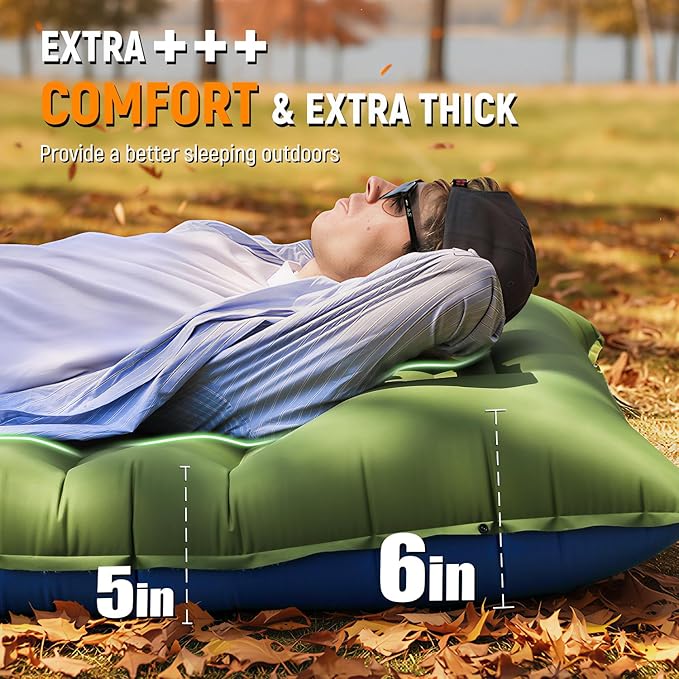 Camping Sleeping Pad, Thick 5 Inch Camping Mat with Pillow Built-in Foot Pump Ultralight Inflatable Sleeping Pads for Camping, Backpacking, Hiking, Tent