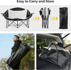 Double Camping Chairs,Oversized Foldable Camping Chairs with Cup Holders Heavy Duty Loveseat Couch for Adults Suitable for Indoor Outdoor Beach Support 600 lbs（Black/White）