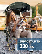 Folding Camping Chair with Shade Canopy for Adults, Canopy Chair for Outdoors Sports with Cup Holder, Side Pocket for Camp, Beach, Tailgates, Fishing - Support 330 LBS