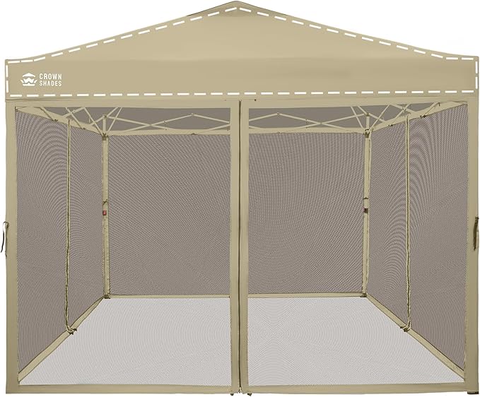 CROWN SHADES Gazebo Mosquito Net for 10 x 10 Pop Up Canopy - Patio Gazebo Mesh Sidewall with Zipper for Outdoor Tent, Garden and Backyard (4 Packs,Khaki)