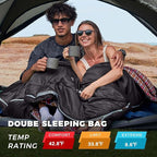 KingCamp Double Sleeping Bag for Adults, Queen Size 2 Person XXL Flannel Sleeping Bag, Waterproof Lightweight Flannel Quilt with 2 Pillows, Perfect for Couples Family Camping Hiking