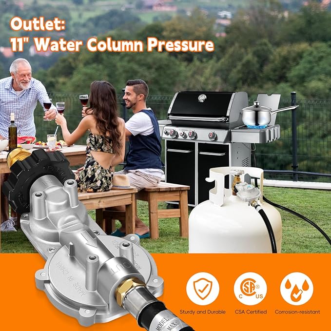 GasSaf 10FT 2 Stage Propane Regulator with Hose, Dual-Stage Propane Regulator for RV, Generator, Camp Stove, Gas Grill, and Heater - CSA Certified