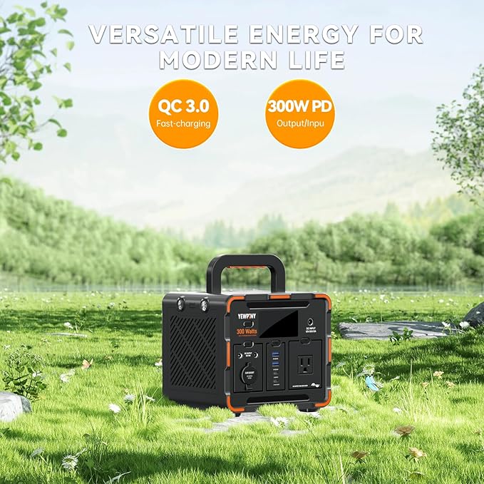 300W Portable Power Station, Solar Generator 259Wh, 70,000mAh LiFePO4 Battery with 65W USB-C PD&Pure Sine Wave AC, Solar Charging for Camping,Home,Emergency Power(SOS Light & LCD Display)