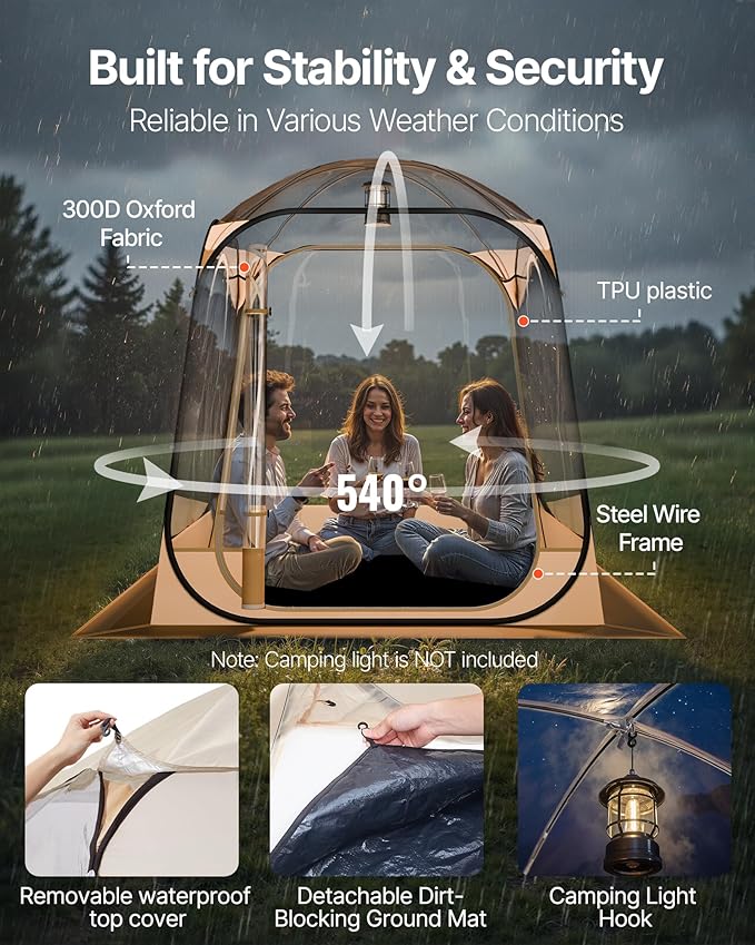 VEVOR Pop up Sports Tent, 8 Sizes Optional Clear Bubble Tent for 1-6 Person, Waterproof Outdoor Pod with Floor Mat & Top Cover, Garden Igloo Dome Tents Camping Shelter for Sports Watching