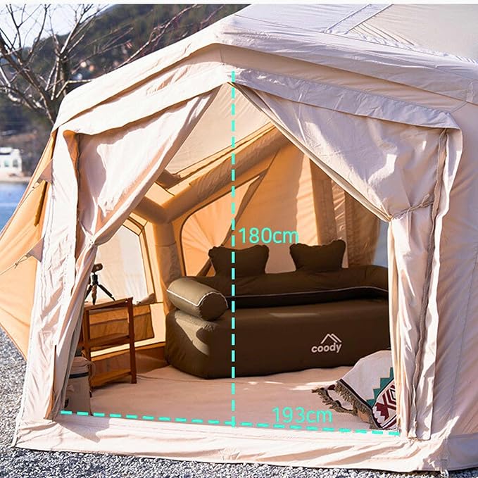 Coody Inflatable Canvas Camping Tents with Stove Jack – Premium Air Beam Family Glamping Tent, Breathable Cotton Canvas, Fast Setup Air Tent with Pump