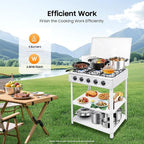 5 Burner Propane Gas Stove Outdoor Kitchen Grill Outdoor Cooking Stove with Support Leg Stand and Wind Blocking Cover Propane Burners for Outdoor Cooking, RV Travel, Apartment (White)