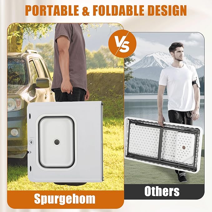 Spurgehom 50" Portable Fish Cleaning Table with Sink&Collapsible Wash Basin, Folding Camping Table with Faucet, Sprayer, Gloves, Trash Can, Storage Bag, Foldable Picnic Table for Picnic Beach Patio
